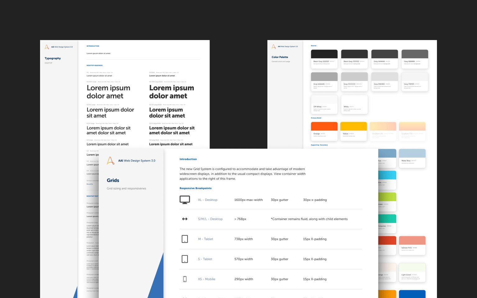 Visual language: color palette, typography, grids